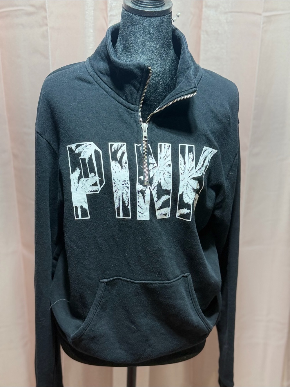 PINK Victoria's Secret Women’s Black Half-Zip Pullover Sweatshirt